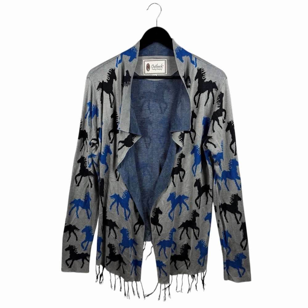 Outback Trading Co Horse Women's Sz M Equine Brumby‎ Sweater Open Cardigan
